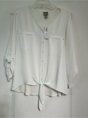Chico's White  Button-Front Tie-Hem Blouse
